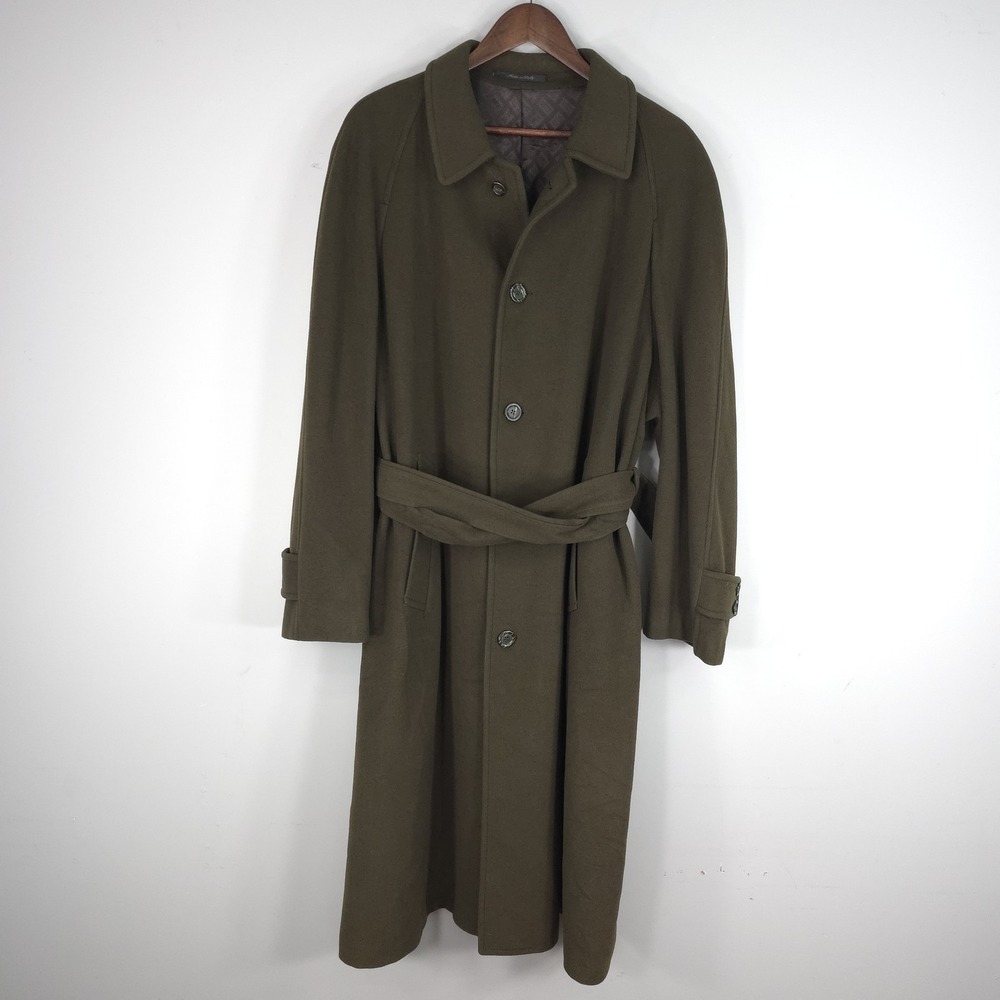 Vintage Division Vogue Mens Green Wool Belted Overcoat Made Italy Size 46/48